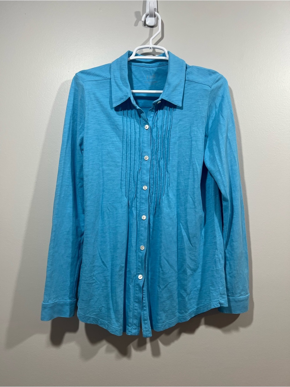J. Jill Bright Blue Cotton Button-Up Pintuck Shirt Size Small